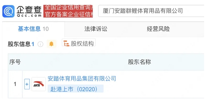 安踏成立新公司，注册资本10亿元！特步增资至32.7亿